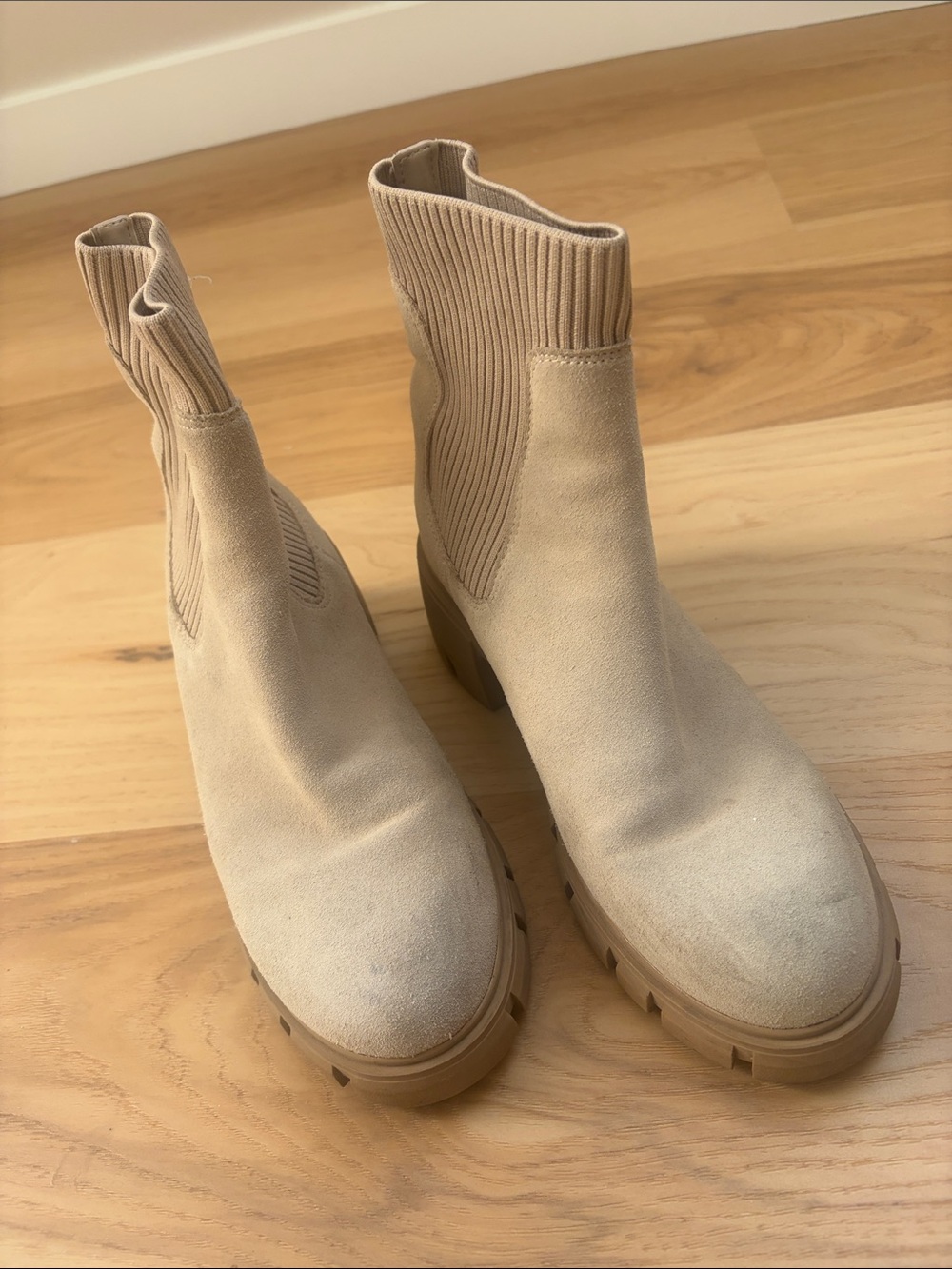 Sam Edelman Beige Suede Chelsea Sock Booties